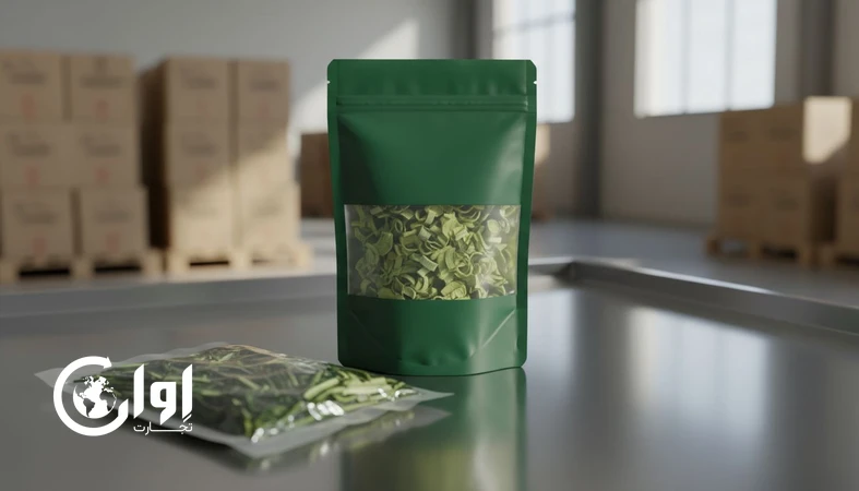 تره خشک صادراتی در بسته‌بندی پاکت لمینیت و وکیوم برای خرید عمده و تامین B2B