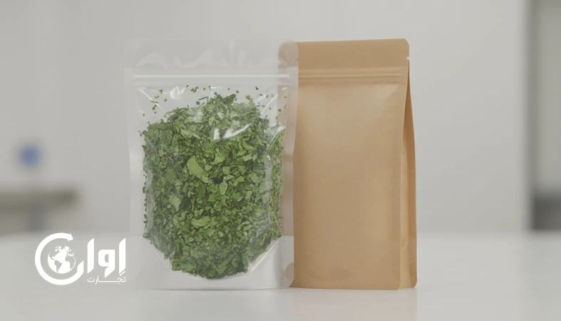 اسفناج خشک بسته‌بندی پاکت و وکیوم مناسب صادرات و تأمین B2B با رنگ سبز یکنواخت